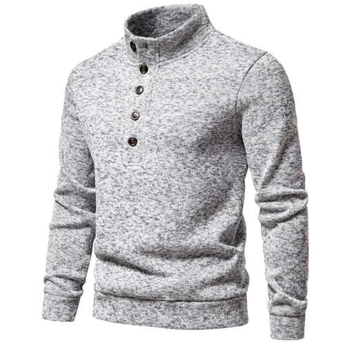 Winterlicher Baumwoll-Rollkragenpullover für Herren, 2025, lässiger, einfarbiger Langarm-Pullover, grau 1