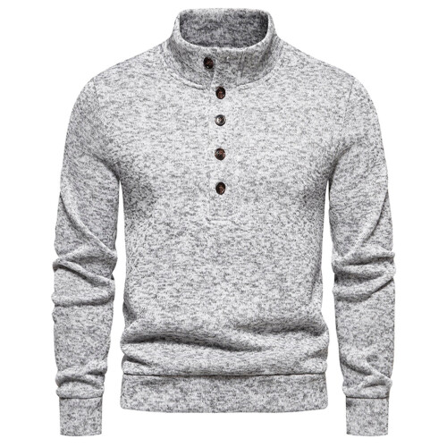 Winterlicher Baumwoll-Rollkragenpullover für Herren, 2025, lässiger, einfarbiger Langarm-Pullover, grau