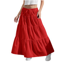Zomerrok voor meisjes, casual, hoge taille, uitlopende zoom met zakken, effen kleur, vrijetijdsjurk voor kinderen van 14-15 jaar, rood