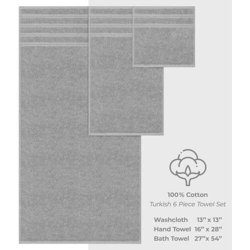 Ensemble de 6 serviettes en coton turc 600 g/m² 2