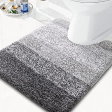 Tapis de bain en microfibre à poils longs, tapis de toilette antidérapants en forme de U, 61 x 51 cm, gris, lavable en machine – Compatible avec