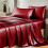 Bordeauxrødt satinlagensæt, 4 dele, queen size 1
