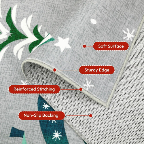 Grey 5x7 Christmas Tree Area Rug, Washable 2