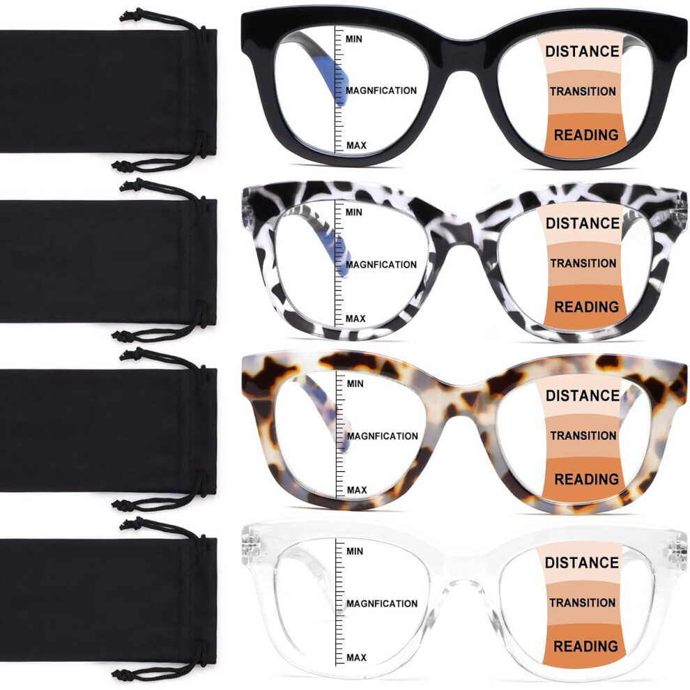Progressive Multifocus Reading Glasses for Women Men Blue Light Blocking Computer No Line Multifocal Readers