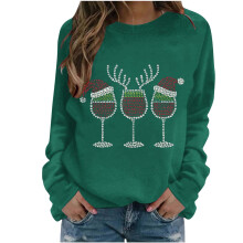 Weihnachtliches Damen-Sweatshirt mit Strasssteinen, langärmeliger Rundhalspullover mit Glitzer – ideal als Weihnachtsgeschenk