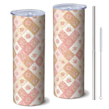 Pioneer Flower Floral, úzký hrnek o objemu 20 oz s brčkem a víčkem, dvojitá stěna, vakuová izolace, nepropustný, horká 6 hodin / studená