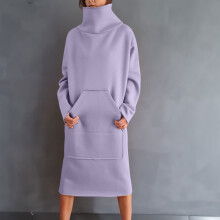 Dames sweatshirtjurk met lange mouwen, casual pullover, tuniek, losvallende trui met ronde hals en zakken