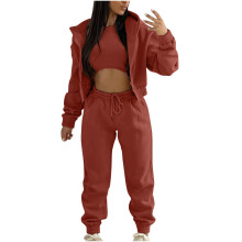 Dres damski 3-częściowy zestaw ubrań zimowych Bluzy polarowe z kapturem Strój sportowy Kamizelka z kapturem Spodnie sportowe, bordowy