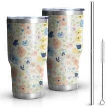 Gobelet isotherme Pioneer Flower de 887 ml (30 oz), à motif floral, double paroi, couvercle étanche sans BPA et pailles réutilisables. Maintient