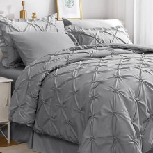 Grey Queen 7-Pc Pintuck Comforter Set – Bed in a Bag with Sheets, Shams & Pillowcases