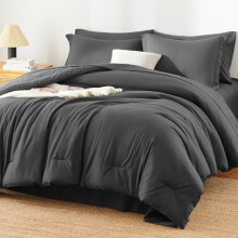 Dark Grey Queen 7-Piece Comforter Set – Lightweight All-Season Bed in a Bag with Flat Sheet, Fitted Sheet, Pillowcases & Shams