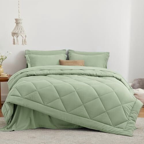 Twin XL comforter set sage green 5-piece 1