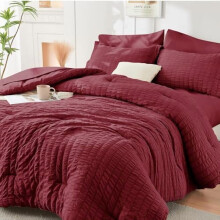 Burgundy Twin Comforter Set Seersucker 5 Pieces, All Season Luxury Bed in a Bag for Bedroom, Bedding Set with Comforters, Sheets, Pillowcase & Sham