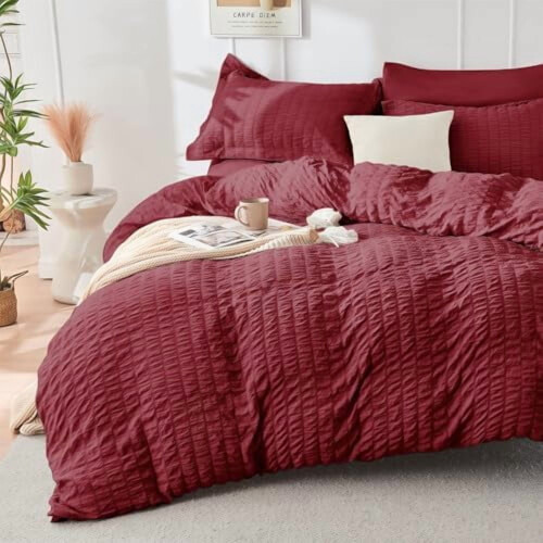 Bordeauxrood seersucker queensize beddengoedset 1
