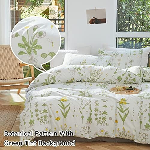 Botanical Comforter Set Twin Green Floral Microfiber 3pcs 1