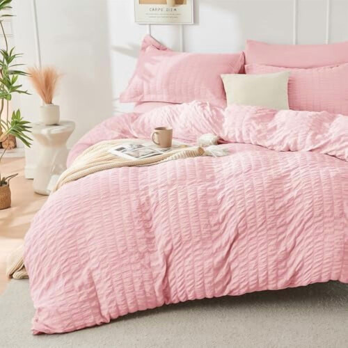 Pink Seersucker Twin Comforter Set 5-Piece 1