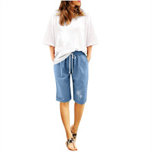 Naisten shortsit taskuilla varustetut jerseyshortsit, kävely- ja urheilushortsit, vaaleansiniset, XL