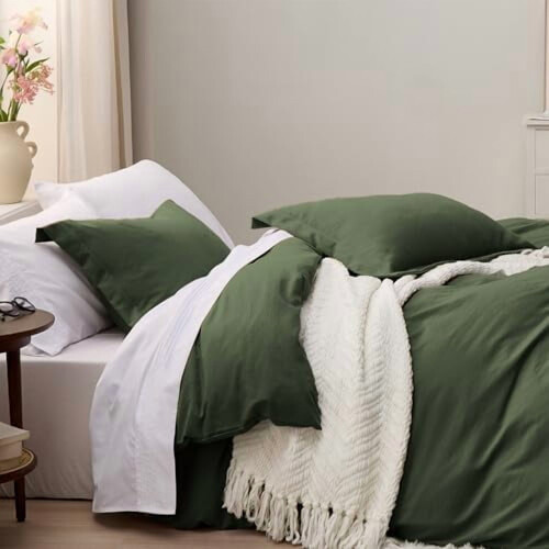 Set copripiumino verde oliva, matrimoniale (3 pezzi) 2