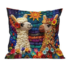 Kussensloop met regenboog alpaca print, zacht en digitaal bedrukt, 1 stuk