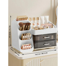 Organisateur de maquillage de comptoir avec porte-pinceaux et tiroirs - Rangement spacieux et robuste pour cosmétiques, soins de la peau, coiffeuse,