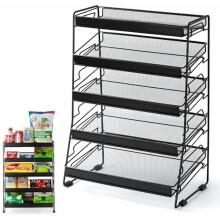 Estante organizador de aperitivos de 5 niveles para encimera: estante portátil de metal negro para exhibición de dulces, compatible con tiendas