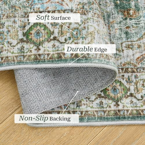 Vintage Washable Runner Rug 2'6" x 8' Green 2