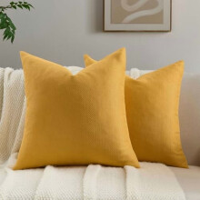 Housses de coussin en chenille moutarde 66 x 66 cm, lot de 2