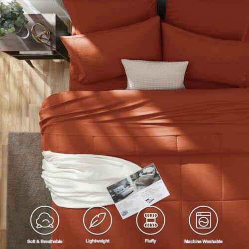 Terracotta Comforter Set Queen 7-Piece Burnt Orange 1