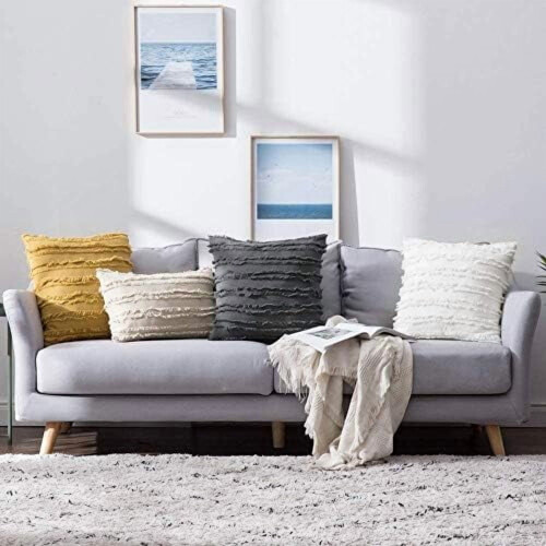 Σετ 2 μαξιλαροθήκες σε ιβουάρ χρώμα boho με φούντες 1