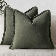 Lot de 2 housses de coussin en lin et coton, 50 x 50 cm, beige