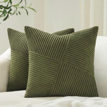 Housses de coussin en velours côtelé vert olive 45x45cm (2 pièces)