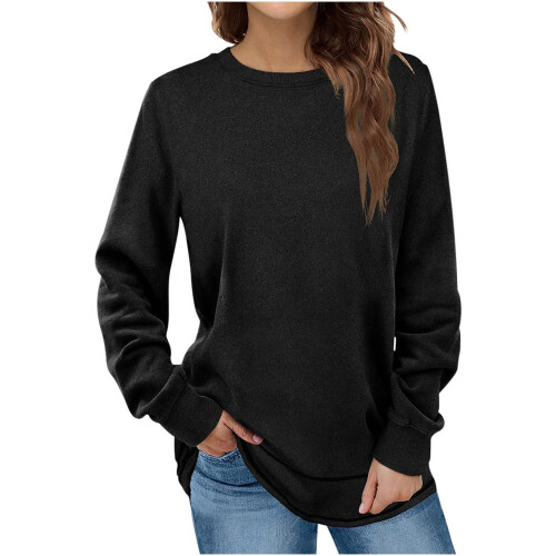 Γυναικεία T-shirts με μακριά μανίκια, Φθινόπωρο-Χειμώνας, Μονόχρωμα, με στρογγυλή