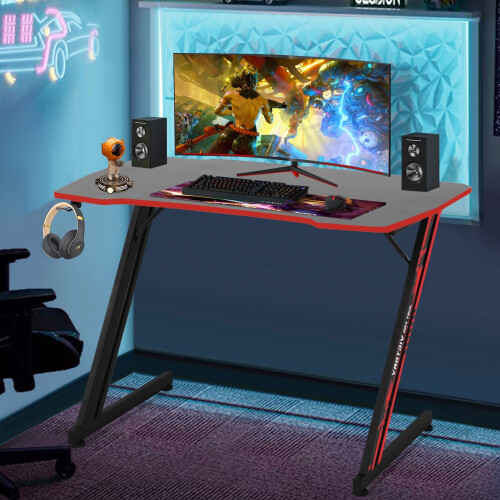 Mesa gamer em formato de Z de 47 polegadas com gancho para fone de ouvido