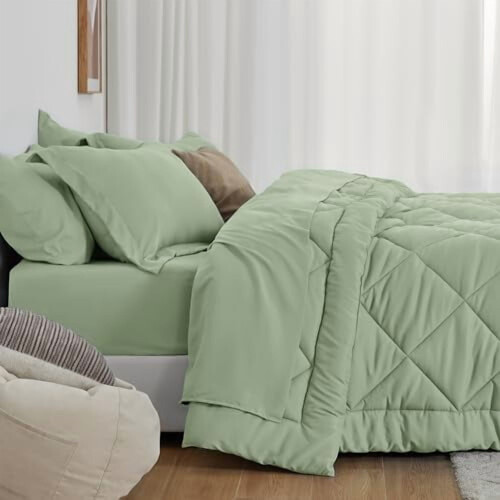 Twin XL comforter set sage green 5-piece 2