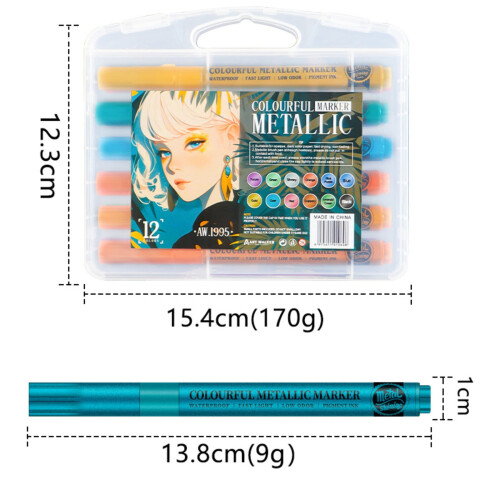 Σετ 12 μεταλλικών στυλό μπογιάς για πέτρες, πέτρα, κεραμικό, γυαλί, ξύλο, ύφασμα, 2