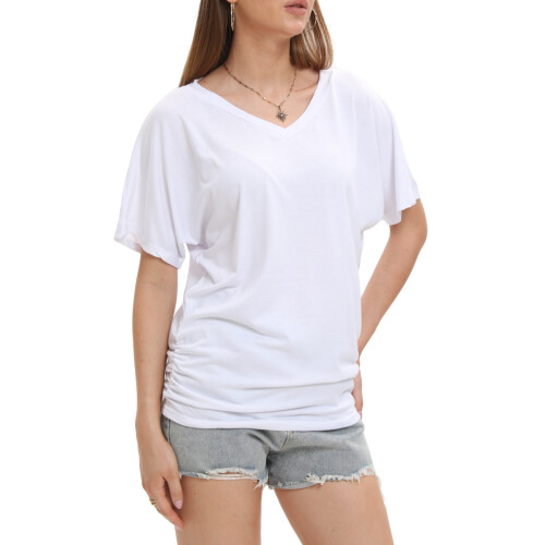 Γυναικεία Casual T-shirts με V λαιμόκοψη, κοντομάνικα, χαλαρή εφαρμογή, καλοκαιρινά, 1
