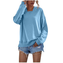 Blusas de manga larga de poliéster para mujer con cuello en V, color liso, blusas elegantes para mujer, blusas casuales de manga larga.