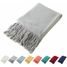 Decorative Knitted Throw Blanket with Fringe Soft & Cozy Tassel Blanket for Couch Sofa Bed (Light Grey,50x60)