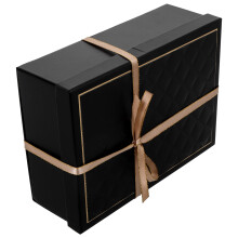 Boîte à demande en mariage noire pliable avec couvercle et ruban