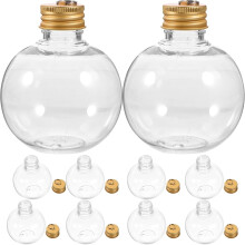 10pcs Fillable Christmas Drink Balls, Clear Juice Bottle Ornaments with Golden Lid, Compatible with Xmas Tree & Party Decor (8x6.8x6.8cm)