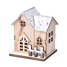 Adorno navideño de madera con forma de casa y mini luz LED, compatible con la decoración de pueblos navideños, centros de mesa de estilo rústico