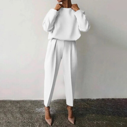 Completo da casa per donna, set casual a due pezzi con maniche lunghe, ampio e comodo.