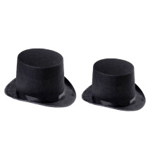 2 ks plstěných klobouků Cylindr, kreativní ozdoby na klobouky, párty lahůdky, rekvizity (1 klobouk pro dospělé + 1 dětský klobouk, černý)