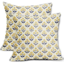 Kissenbezüge mit blau-grünem Blockdruck, 45 x 45 cm, 2er-Set