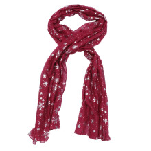 Lenço de Natal delicado com estampa de flocos de neve, xale de poliéster vermelho na moda para decoração (1 peça).