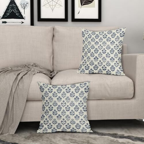 Fodere per cuscini con stampa a blocchi blu e verde, 45x45 cm, set da 2 2