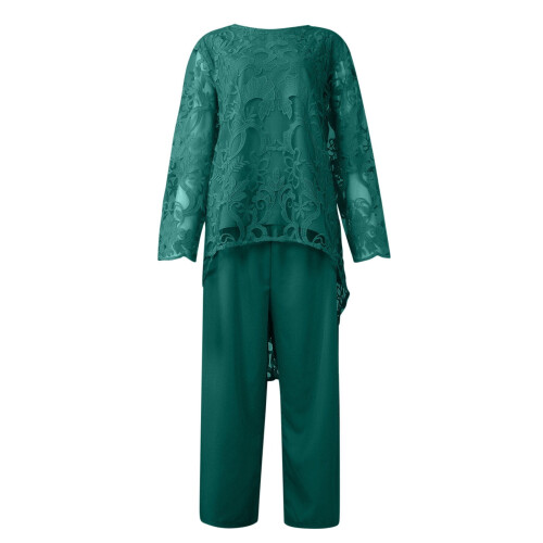 Σετ παντελονιών plus size, βραδινό φόρεμα plus size, με δαντέλα και κέντημα, σετ δύο 2