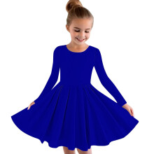 Kids Girls Fall Winter Flowy Princess Dresses Long Sleeve Stretchy Dress A Line Twirly Skater School Recital Dress Blue