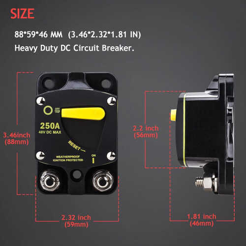 Θήκη ασφάλειας ασφαλειοδιακόπτη DC 250A 12V-48V, Χειροκίνητη επαναφορά, Συμβατό με 2