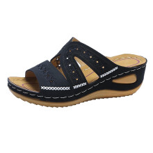 Sandali da donna multicolore ricamati con zeppa a bocca di pesce, scarpe da donna a pianta larga, modello slip-on in offerta.